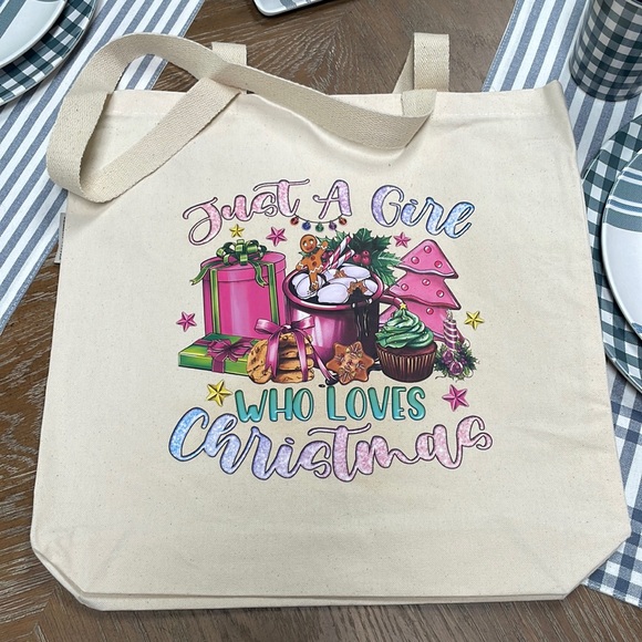 Pink Christmas Canva Tote Bag Organic Cotton - Picture 3 of 3